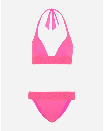 Dolce & Gabbana Triangel-Bikini mit Logo-Gummiband - Pink