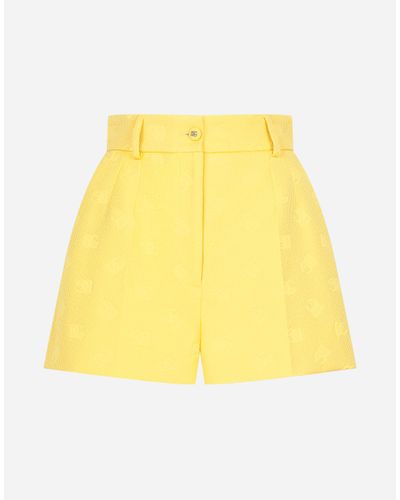 Dolce & Gabbana Jacquard Shorts With All-Over Dg Logo - Yellow
