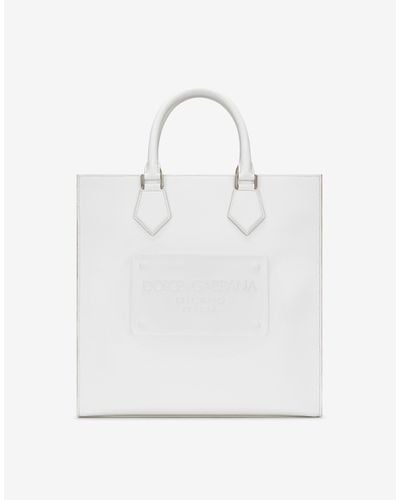 Dolce & Gabbana Logo-embossed Leather Tote Bag - White