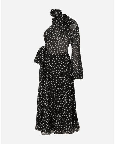 Dolce & Gabbana One-Shoulder-Kleid Aus Chiffon Punkteprint - Schwarz