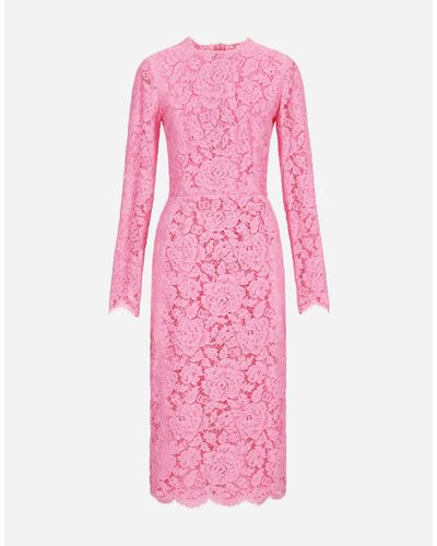 Dolce & Gabbana Schlauchkleid Aus Floraler Kordelspitze Mit Logo - Pink