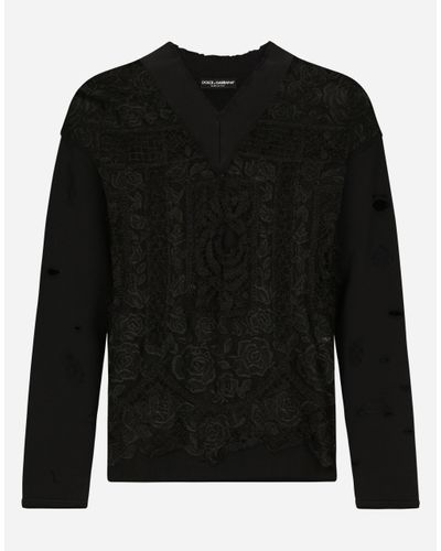 Dolce & Gabbana Sweatshirt Aus Besticktem Tüll Und Jersey - Schwarz