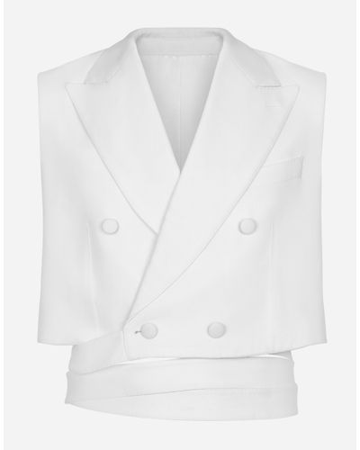 Dolce & Gabbana Belted Cropped Double-Breasted Wool Waistcoat - White