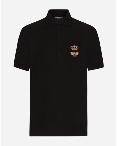 Dolce & Gabbana Cotton Piqué Polo Shirt With French Wire Patch - Black