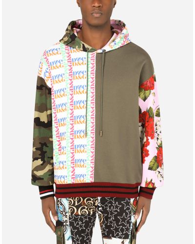 Dolce & Gabbana Sweatshirt Baumwolle Patchwork mit Kapuze - Mehrfarbig