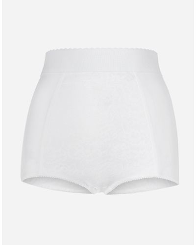Dolce & Gabbana High-waisted Shaper Panties In Jacquard And Satin - White