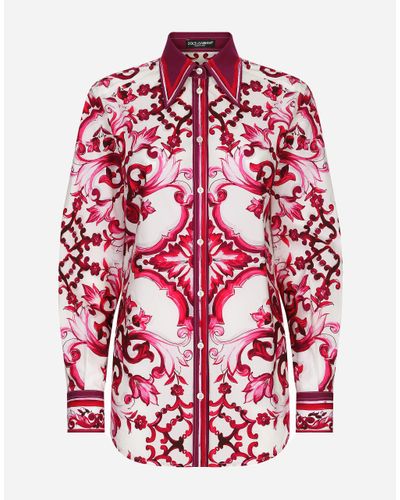 Dolce & Gabbana Bluse Aus Popeline Majolika-Print - Rot