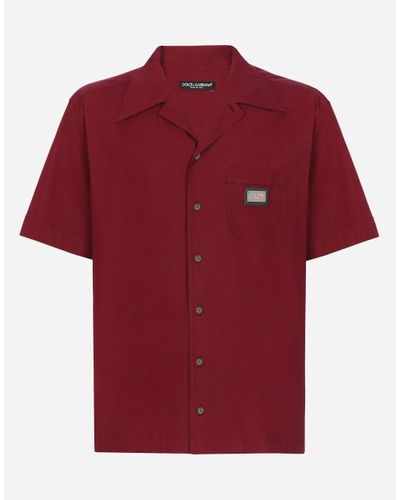 Dolce & Gabbana Hawaiihemd Aus Baumwolle Mit Logoplakette - Rot