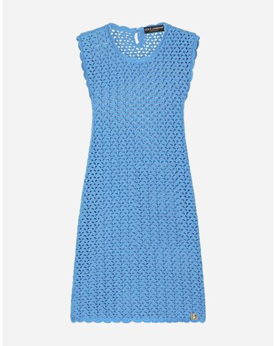 Dolce & Gabbana Short Sleeveless Crochet Dress - Blue