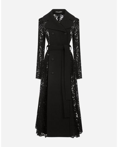 Dolce & Gabbana Belted Double-Breasted Crepe And Lace Coat - Black