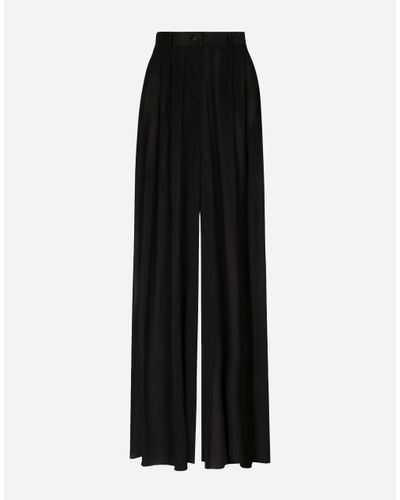 Dolce & Gabbana Silk Chiffon Wide-Leg Pants - Black