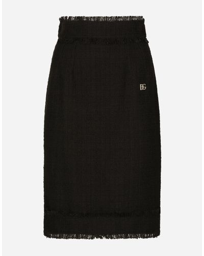 Dolce & Gabbana Tweed Midi Skirt With Dg Logo - Black