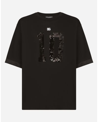 Dolce & Gabbana Kurzarm-T-Shirt Mit Paillettenstickerei - Schwarz