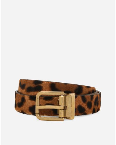 Dolce & Gabbana Leopard Print Belt With Pony Hair Effect - Brown