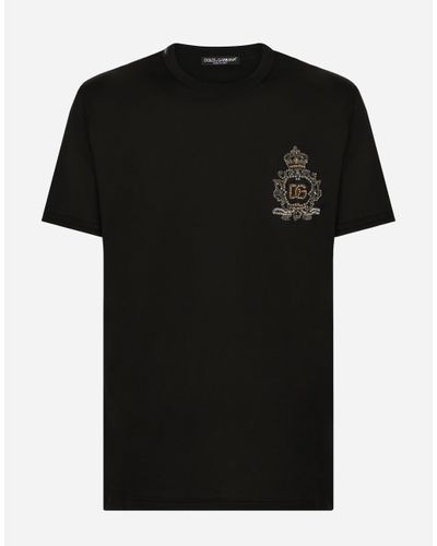 Dolce & Gabbana Baumwoll-T-Shirt Mit Dg-Wappenpatch - Schwarz