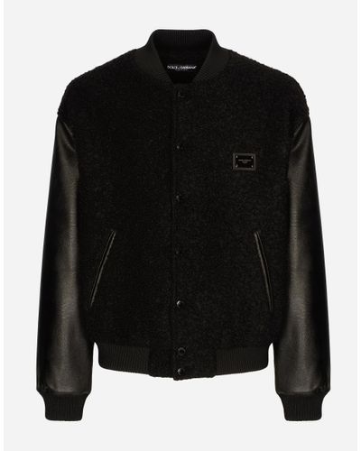 Dolce & Gabbana Wool Bouclé And Faux Leather Jacket - Black