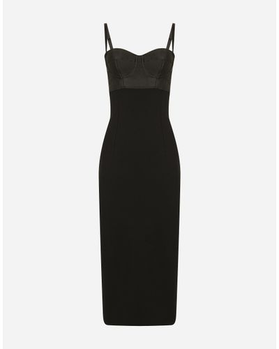 Dolce & Gabbana Jersey And Satin Calf-Length Dress - Black