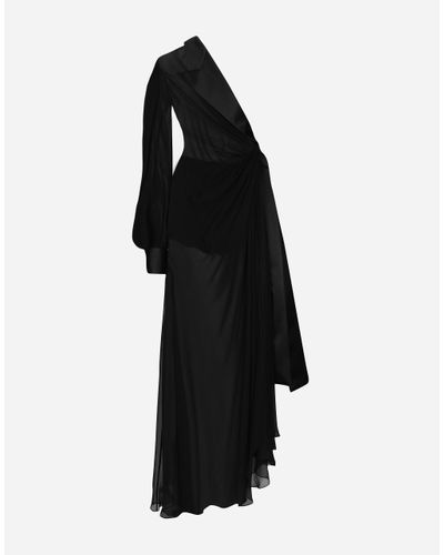 Dolce & Gabbana Langes One-Shoulder-Kleid Aus Chiffon - Schwarz