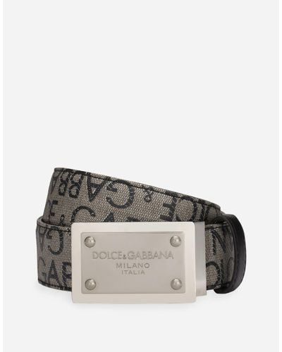 Dolce & Gabbana Gürtel Aus Beschichtetem Jacquard Mit Logoplakette - Grau
