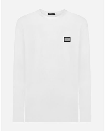 Dolce & Gabbana Langarm-T-Shirt Mit Logoplakette - Weiß