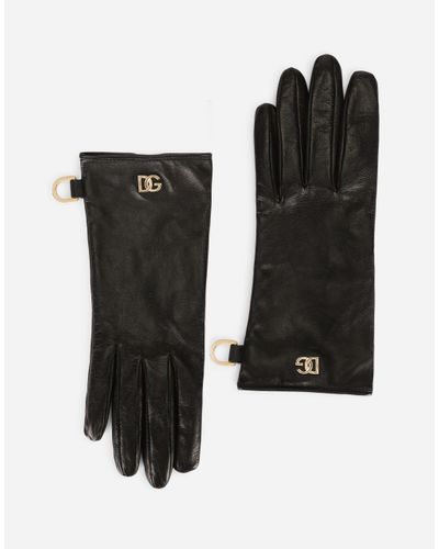 Dolce & Gabbana Nappa Leather Gloves With Dg Logo - Schwarz