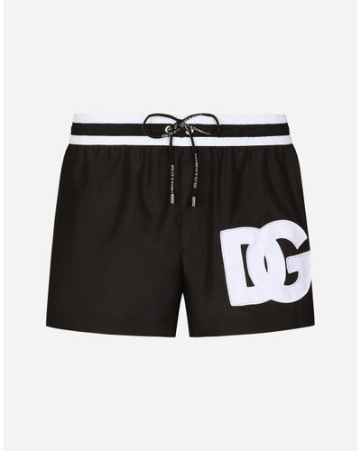 Dolce & Gabbana Short Swim Trunks With Dg Patch - Black