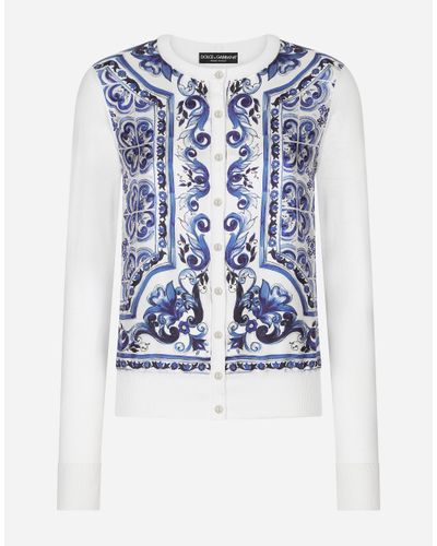 Dolce & Gabbana Majolica-Print Silk And Twill Cardigan - Blue