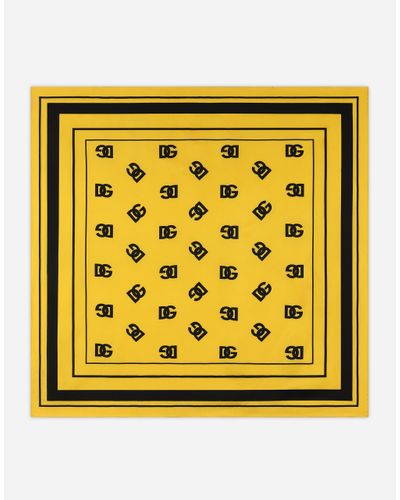 Dolce & Gabbana Twill Scarf With All-Over Dg Logo (70 X 70) - Yellow