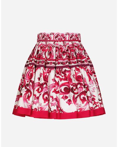 Dolce & Gabbana Short Majolica-Print Poplin Skirt - Red