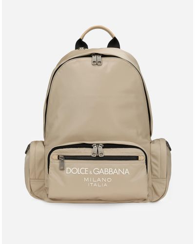Dolce & Gabbana Rucksack Aus Nylon Mit Gummiertem Logo - Natur