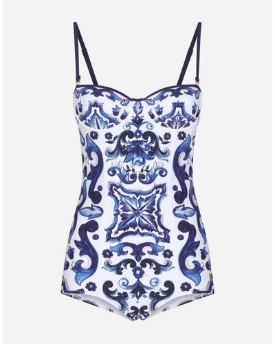 Dolce & Gabbana Majolica Print Swimsuit - Blue