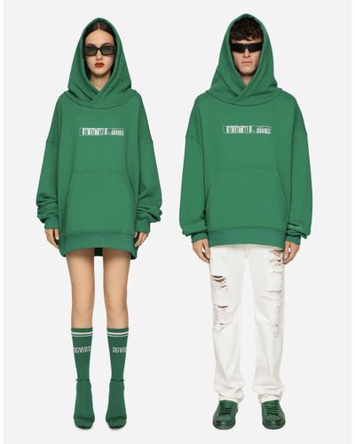Dolce & Gabbana Jersey Hoodie With Dg Vib3 Print - Green