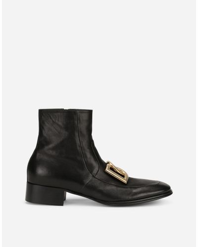 Dolce & Gabbana Nappa Leather Ankle Boots With Dg Logo - Black