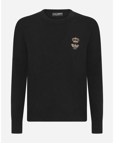 Dolce & Gabbana Round-neck Wool Sweater With Embroidery - Black