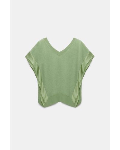 Dorothee Schumacher Wool-cashmere Knit Top With Layered Satin Trim - Green