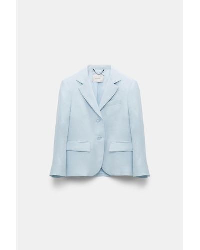 Dorothee Schumacher Linen Blend Cropped Blazer With Cropped Sleeves - Blue