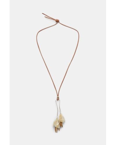 Dorothee Schumacher Necklace With Hanging Flower Pendant On Leather Cord - Natural