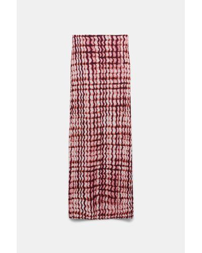 Dorothee Schumacher Silk-viscose Plaid Pencil Skirt With Allover Smocking - Red