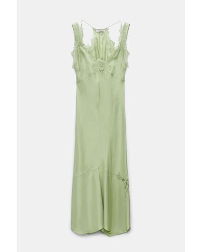 Dorothee Schumacher Silk Twill Lingerie-style Dress With Details In Lace - Green