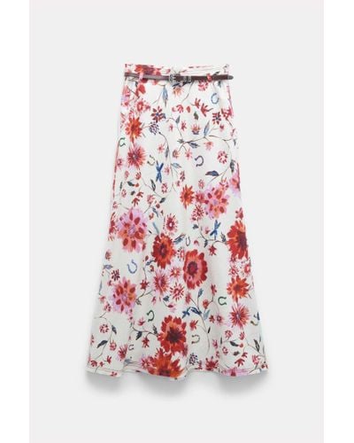 Dorothee Schumacher Printed Linen Skirt With Removable Leather Tie Belt - White