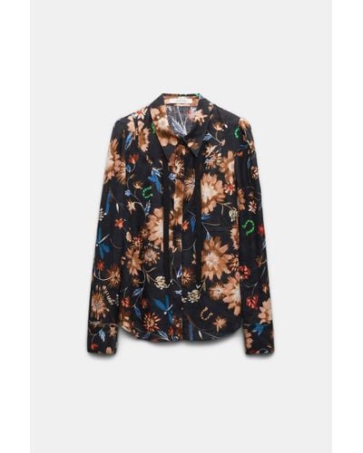 Dorothee Schumacher Printed Linen Blouse With Tie And Western-inspired Styling - Black