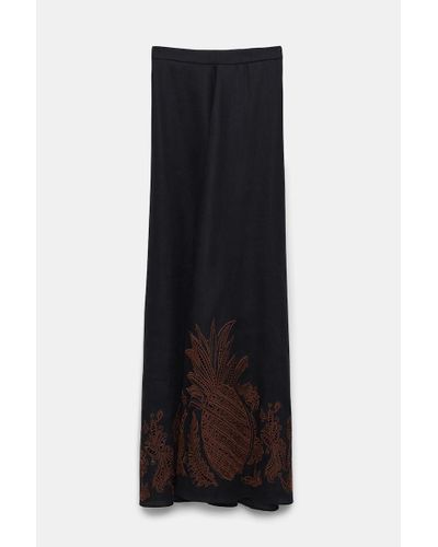 Dorothee Schumacher Linen Midi Skirt With Contrast Broderie Anglaise - Black