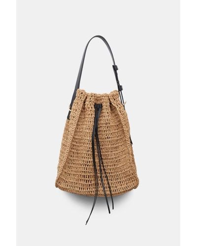 Dorothee Schumacher Woven Raffia Drawstring Satchel With Leather Detailing - Natural