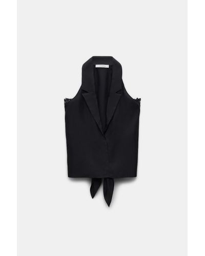 Dorothee Schumacher Silk Twill Vest-style Top With Lace Details - Black