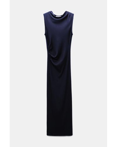 Dorothee Schumacher Fine Rib Cotton Draped Midi Dress - Blue