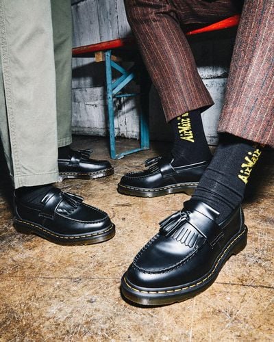 Dr. Martens Adrian Yellow Stitch Leather Tassel Loafers in Black - Lyst