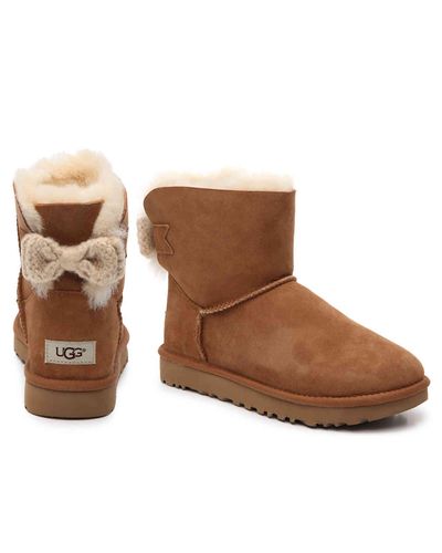 UGG Wool Mini Bailey Knit Bow Bootie in Cognac (Brown) - Lyst