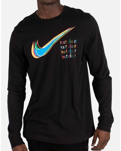 Nike Cotton Nsw Multicolor Swoosh Long-sleeve Tee in Black for Men - Lyst