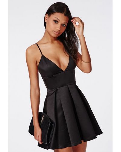 black plunge skater dress
