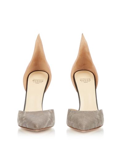 Francesco Russo Pointed-Toe Snakeskin and Suede Pumps in Light 